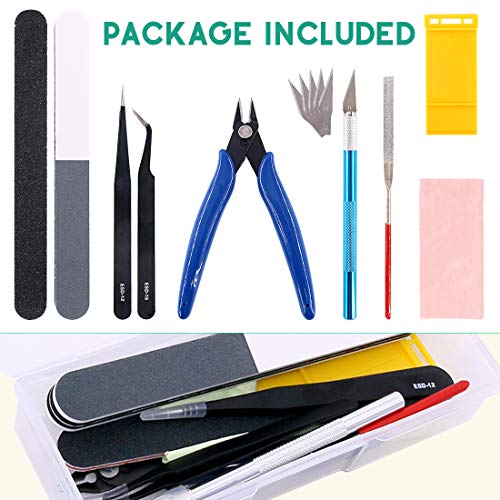 Swpeet 14Pcs Modeler Basic Tools with Duty Plastic Container, Professional Kit Perfect Compatible for Gundam Model Tools Kit Building Beginner Hobby Model Assemble Building