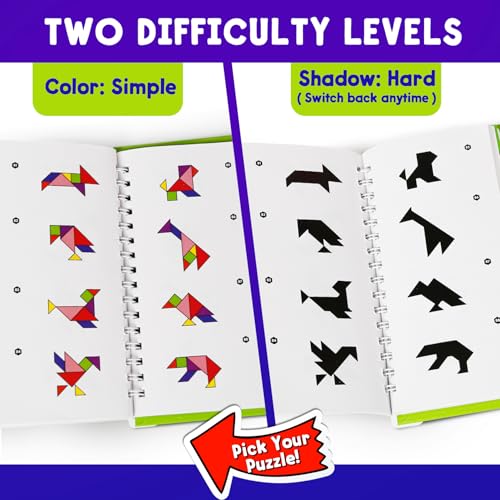 Travel Tangram Puzzle with 2 Sets Magnetic Pieces & 368 Patterns, Montessori STEM Airplane & Quiet Car Ride Games, Educational Brain Teaser Toy Gift for Kids Ages 4-8
