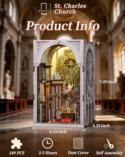 MiniCity St. Charles Church Book Nook Kit, Architectural Miniature with LED - color: Pantheon