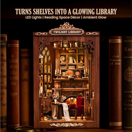 DIY Book Nook, Miniature House Kit with LED Lights - Twilight Library