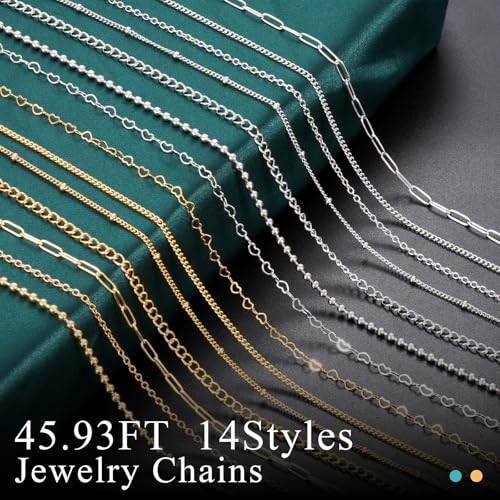 HUISUYTON 45.93 FT Necklace Chain for Jewelry Making (Gold & Silver) - color: Gold and Silver-45.93Ft