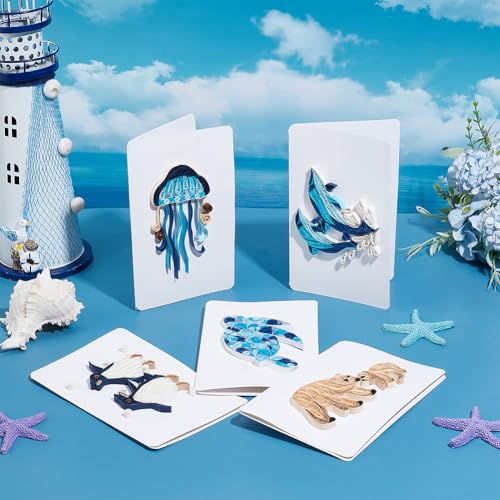 WEBEEDY 20 Sets Paper Quilling Kit for Adult DIY Sea Animals Themes Greeting Card Making Kit with Instruction 5 Styles Animal Polar Bear,Sea Turtle,Whale,Penguin,Jellyfish Cards for Birthday Christmas