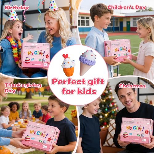 Air Dry Clay Kit, 12 Pack Dessert Theme Modeling Clay for Girls & Boys