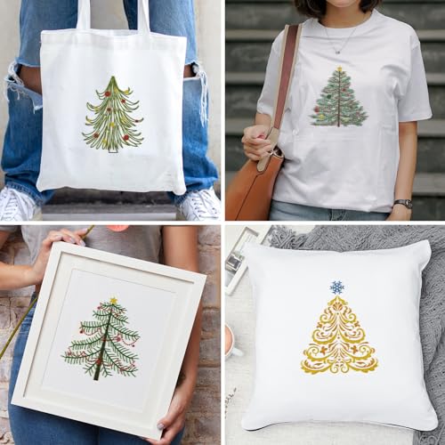BEUNITONE 4PCS Christmas Tree Embroidery Kit Merry Christmas Stamped Snowflake Pine Tree Needlepoint Kit DIY Adult Beginner Stamped Cross Stitch Kit with Patterns and Instructions - color: 05-Christmas Tree