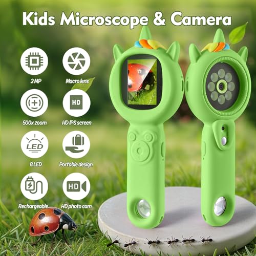 Kids Microscope, 500X Handheld Microscope for Kids, Green - color: Green