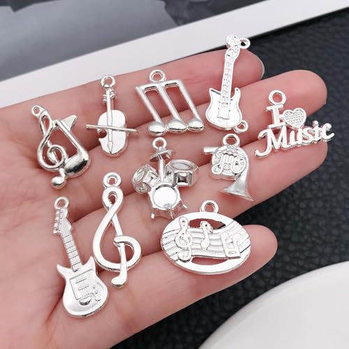 WOCRAFT 60pcs Bright Silver Music Charms for Jewelry Making Sets DIY Necklace Bracelet Keychain Crafting Charms Kit Craft Supplies (SN897) - color: Bright Silver, size: Music Charms