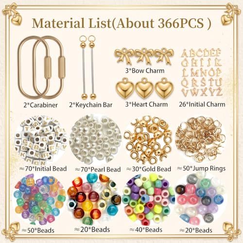 Gold Carabiner Keychain Making Kit Bag Charm DIY Craft Supplies 366PCS