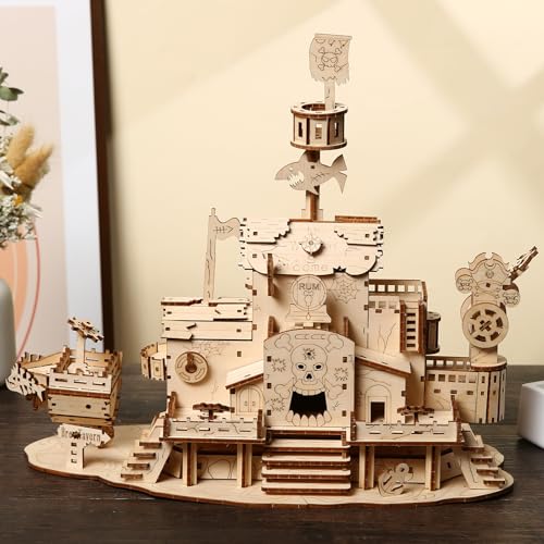 3D Wooden Puzzle for Adults, 3D Puzzle Model Pirate Tavern Mechanical Model Kit, Pirate Hotel Building Construction Craft Set, DIY Hobbies Home Decoration Gifts for Men Women, 14+, 220 pcs - color: Pirate Tavern