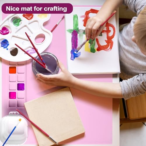 AWOKE Silicone Painting Mat | 20"x16" No-Spill Art Mat with Quick-Attach Magnetic Water Cup, 12 Paint Wells & Palettes | Washable Table Protector for Toddlers & Kids Gifts (Pink) - color: Pink