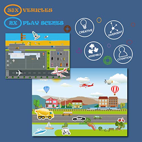 Magnetic Portable Playboard Cars Planes Boats Airport Country Farm Vehicles (39 Pcs) - style: VEHICLES