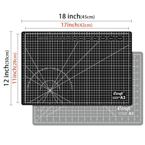 Ecraft Self Healing Cutting Mat 18x12 Inch A3, 5-Ply Double Sided Rotary Cutting Board with Grid, Grey/Black for Sewing, Quilting, Fabric & Craft Projects - color: Grey/Black, size: 18"L x 12"W