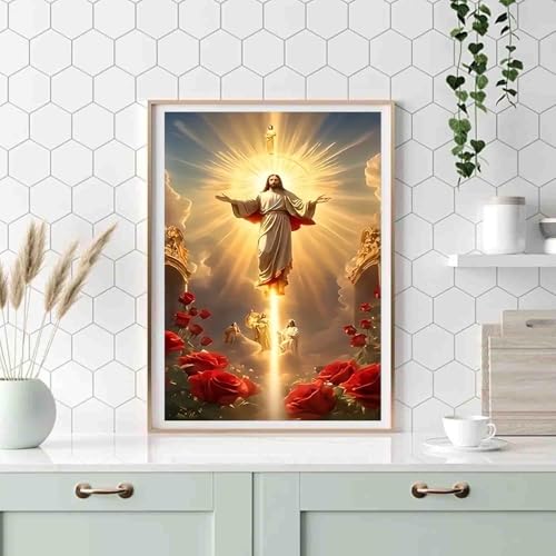 BSNRCH Jesus Diamond Art Kits for Adults, DIY Religious Diamond Painting Kits Round Diamond Dots for Adults,5D Full Drill Christ Painting Kit Art and Crafts for Adult Home Wall Decor 12X16inch - color: Jesus