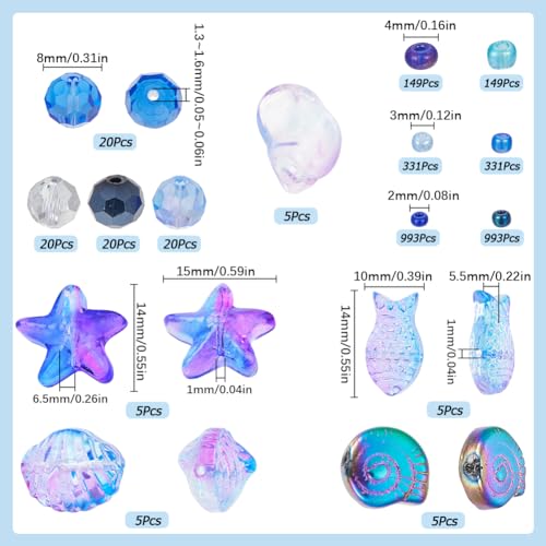 SUNNYCLUE 1 Box 3100+Pcs Ocean Beads Kit Glass Sea Beads Starfish Seashell Fish Bead Summer Hawaii Ocean Animal Bead Purple Glass Beads Spacer Beads for Jewelry Making DIY Bracelet Earrings Necklace - color: Boho Styles Beads Kit-13