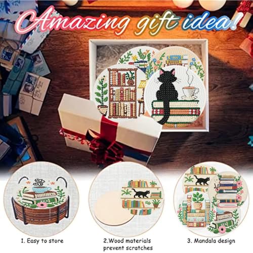 8 Pack Bookshelf Diamond Art Coasters,Diamond Painting Coasters Kits - color: Books Coasters