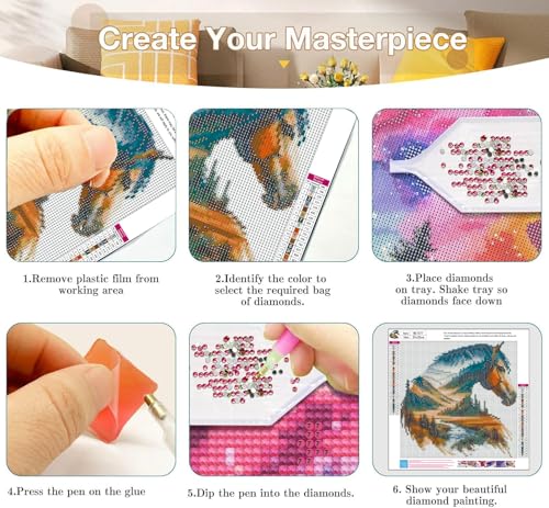 Axquilon 3 Pack Horse Diamond Art Kits for Adults 12x12 inch - color: 3-Pack Horse