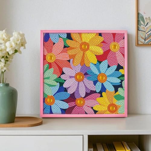 Yeadiffy Special Shaped Crystal Drills 5D Diamond Art Painting Kit with Ultra-Thin Wooden Frame - 7.6x7.6 Inch Sparkling Gem Art by Number for Beginners (1, Colorful Flowers, 7.6 * 7.6) - color: Colorful Flowers