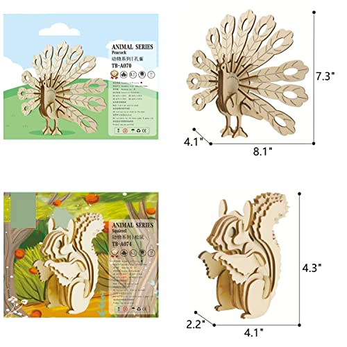 3D Wooden Wild Animal Puzzle - 6 Piece Set Wood Wild Animals Skeleton Assembly Model Kits - Wooden Crafts DIY Brain Teaser Puzzle - STEM 3D Puzzle Gifts for Adults & Teens - color: Wild Animals