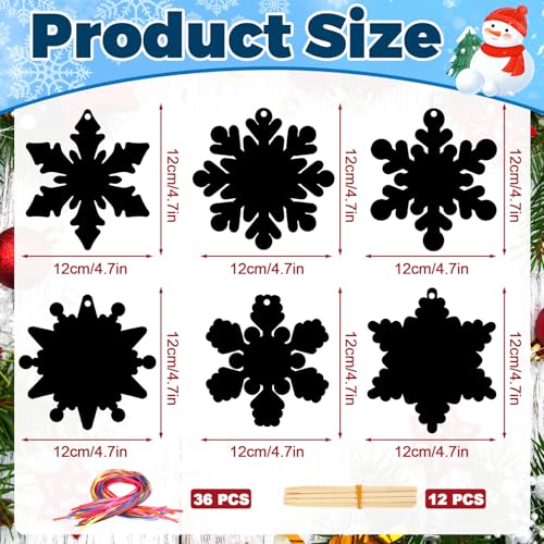 JULMELON 36Pcs Christmas Winter Crafts for Kids, Snowflake Scratch Art Gift - style: Snowflake
