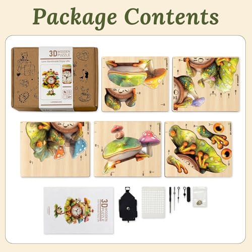 3D Wooden Puzzle for Adults - Frog Mushroom Clock - color: Frog Mushroom Clock