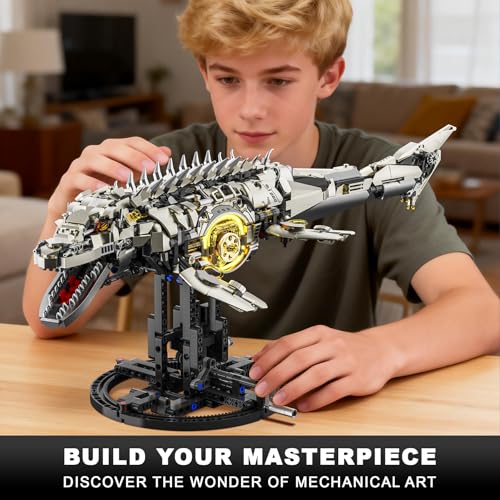 Mechanical Mosasaurus Dinosaur Building Block Set for Adults - color: Light Gold