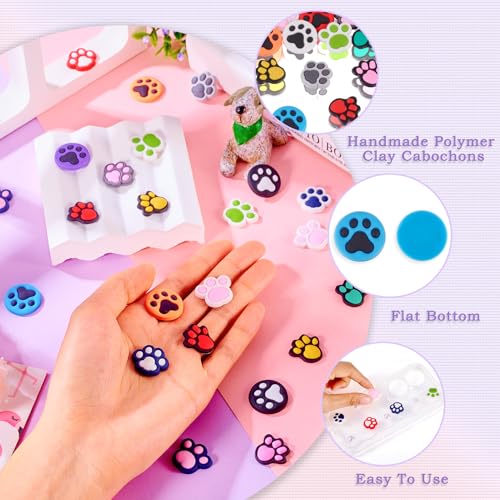 Elecrelive 38Pcs Paw Print Polymer Clay Beads Animal Puppy Footprint Cabochons Pet Dog Cat Paw Print Flatback Bead for DIY Bracelet Necklace Bracelet Earring Jewelry - color: 19 Colors, Paw Print
