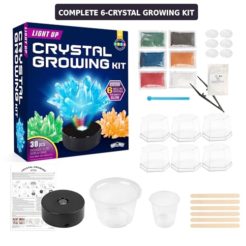 BenBen Light Up Crystal Growing Kit for Kids - Grow 6 Vibrant Crystals
