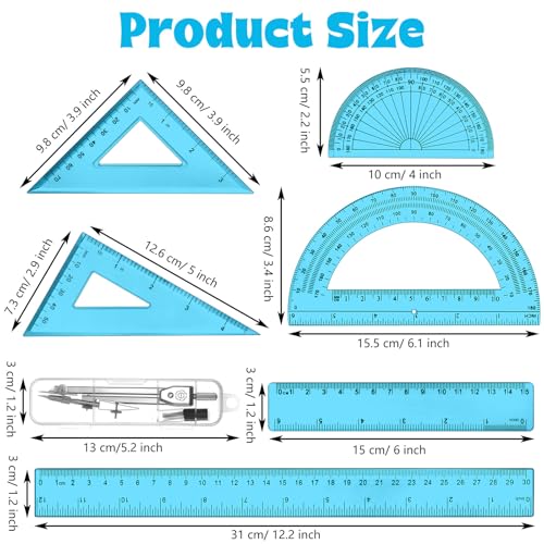 Zonon 7 Pcs Geometry Set with Drawing Compas, 6&4 Inch Protractors, Blue - color: Blue