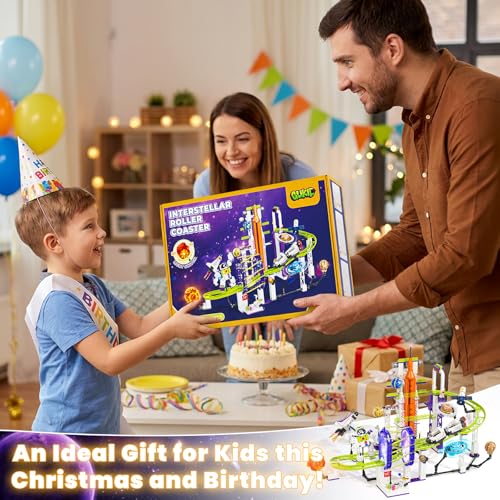 Space Roller Coaster Building Set with Light Up Solar System Gifts for Kids