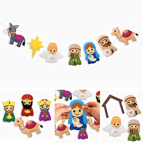 CiyvoLyeen Kids Sewing Kit Crafts – DIY Nativity Scene Christmas Ornament Sewing Set for Girls & Boys Beginner Craft Kit for Kids - color: Thank Jesus-11Pcs