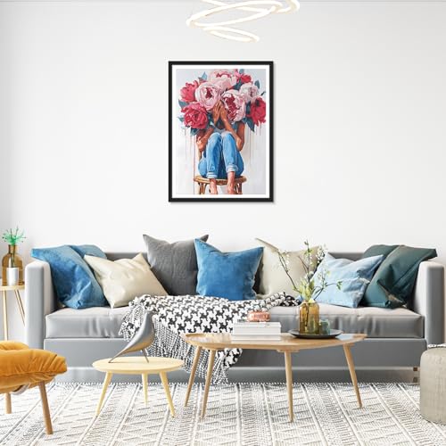 HEIBAGO Flower Woman Diamond Art Kits for Adults, Diamond Painting Kits for Adults Beginners, 5D Full Drill Round Diamond Art Painting, DIY Diamond Dots for Adult for Home Wall Decor 12 x 16 Inch - color: Flower Woman