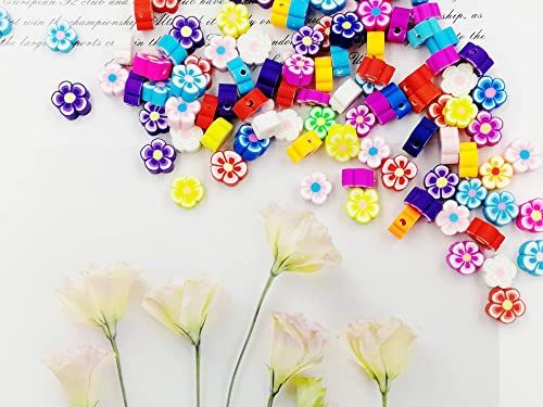 100 Pcs Flower Handmade Polymer Clay Beads, 10mm Polymer Clay Spacer Beads for Women Jewelry Making DIY Charms Bracelet Necklace Hair Clip Accessories Handmade Craft - color: flower
