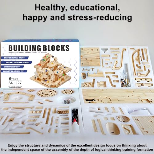 Losbenco Wooden Marble Run Electric Motorized, Electric Model Kit Marble Run Brain Teaser Wooden Puzzles Building Toy, 3D Wooden Puzzles for Adults and Kids to Build