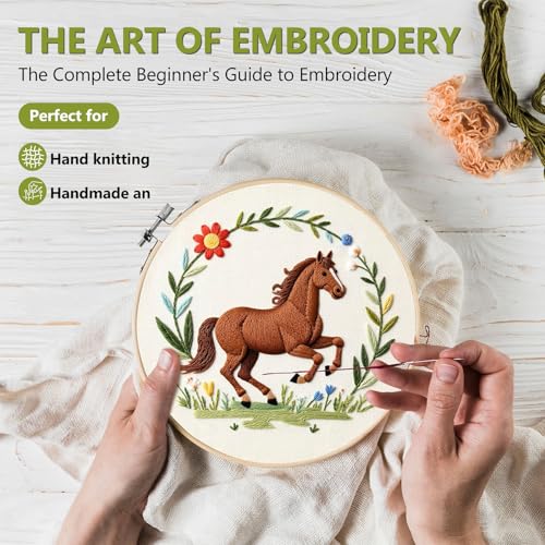 Santune 3 Pack Embroidery Kit Cross Stitch Needlepoint Kits for Beginners Adult Needle Point Sets with Mushroom & Horse Embroidery Patterns, Includes Step-By-Step Instructions & Accessories - color: Mushroom & Horse Series