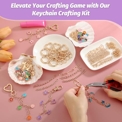 selizo 404Pcs Charms Lip Gloss Keychain Making Kit, DIY Craft Supplies with Charms, Key Chain Hooks, Jump Rings, Lobster Clasps, Chains, Jewelry Making Kit for Custom Keychains, Bags, Valentines Gifts - color: Gold-404Pcs Kit