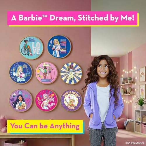 Barbie® Embroidery Kit for Kids Ages 8-12 - 8 Beginner Designs, 2 Hoops - color: Barbie Embroidery Kit