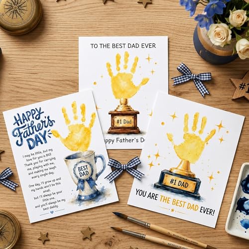 Fathers Day Crafts from Kids - Custom Handprint Set 3, Personalized Best Dads Ever Handprint Kit Family Handprint Craft Keepsake Personalized Fathers Day Dad Gifts from Kids Daughter Son for New Dad - color: CupBestFather