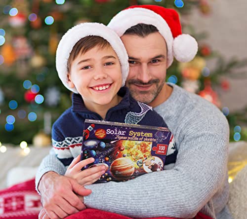 Solar System Space Kids Jigsaw Puzzles - 100 Piece Science Educational Toys for Ages 4-8 Boys & Girls - 8 Planets - color: Solar System