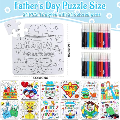 24 Set Fathers Day Crafts for Kids Toddlers Classroom Bulk, Father's Day Arts DIY Jigsaw Puzzle with Shirt Hat Tool, June Best Dad Activities for School Gifts Coloring Games Paper Toy projects - color: Father's Day Colorful