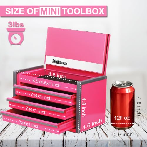 P.I.T. Mini Tool Box,3 Drawers Small Metal Toolbox for Tools Storage,Pink - color: Pink, size: 3-Drawer