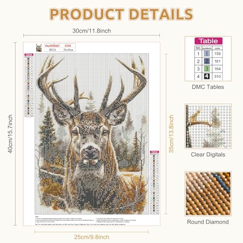 BIGRIMA Animals Diamond Art Painting, Diamond Art Kits for Adults,5D Deer Diamond Art Full Drill Diamond Dots Paintings for Beginners,DIY Crystal Art Painting Kits for Home 30x40 cm - color: Diamond Painting 017
