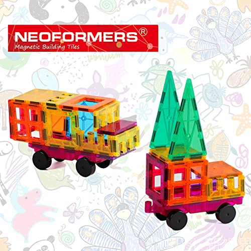 Magnetic Tiles Car Set Truck Kit Toy with Stronger Magnets, Educational Magnet Cars with Re-Enforced Hitch and Long Bed for Girls Boys Toddler Ages 3+ (Blue & Purple) - color: Blue & Purple