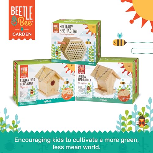 Beetle & Bee Build A Bird Bungalow - DIY Kid Art Craft Outdoor Birdhouse Kit, House Painting Kit for Kids, Hardware Glue Included- 4 Paints, 1 Brush, 7 Wooden Pcs, Chain For Tree Hanging Age 5+ - style: Build a Bird Bungalow