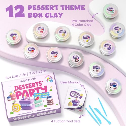 JUPITEARTH Air Dry Clay for Kids,12 Desserts Theme Party Modeling Clay Set - color: Dessert