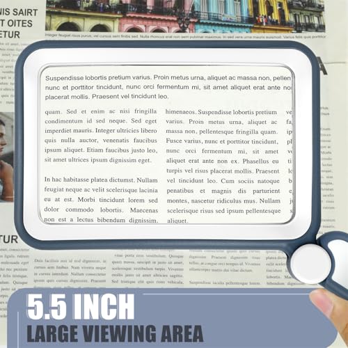 Magnifying Glass for Reading, Rechargeable 5X Large Page Magnifier with Light, Folding Handheld Dimmable Rectangle Lighted Magnifier for Reading Book Small Print for Seniors Low Vision, Blue White - color: Blue White