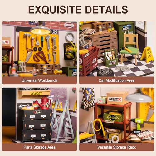 ROBOTIME Miniature House Kit DIY Mini Garage Workshop Tiny Model House Building Kit with LED Decorative Craft for Adults Hobby Gift - color: Garage Workshop