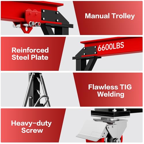 LDHTHOPI 3 Ton Gantry Crane, 6600LBS Adjustable Height 8.53 to 12.47ft with Triangle Base, Portable I-Beam Hoist for Factory, Warehouse, Auto Repair & Construction,Red - color: Red