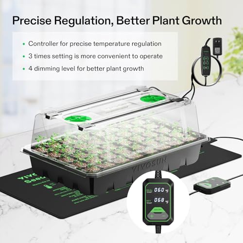 VIVOSUN 1-Pack Seed Starter Kit, 40-Cell Tray, LED Lights and Heat Mat - size: 1-Pack 40-Cell, style: Trays with Lamps and Heat Mat