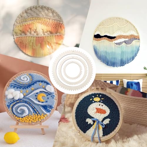BENECREAT 3 Sizes Wooden Weaving Loom Kit, 5/7.8/11 inch Round Gear Shape DIY Weaving Loom for Hanging Decor Woven Tapestry Knitted Crafts Making, 5mm Thick - size: 3 Sizes