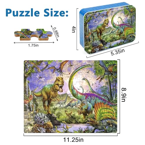 LELEMON Puzzles for Kids Ages 4-6,100 Piece Puzzles for Kids in Metal Box - color: Dinosaur