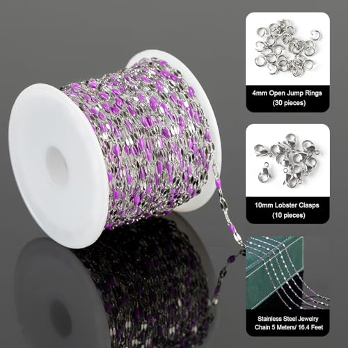 UMAOKANG Purple Enamel Chains for Making Jewelry Stainless Steel Chain Roll - color: Steel-Purple